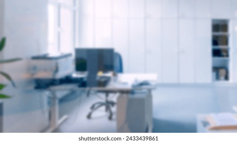 Office, reception, business office. Computer, desk, cabinets. Blur effect