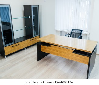 Office Room Interior With Desk And Armchair. A Sample Of Office Furniture In A Furniture Showroom.