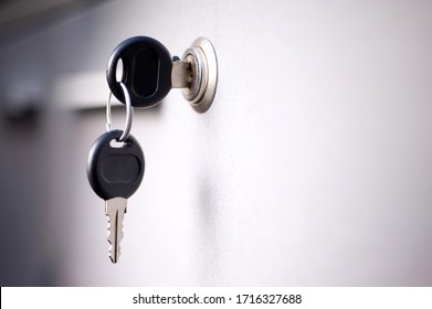 Office Safe Key On Gray Background. Mockup