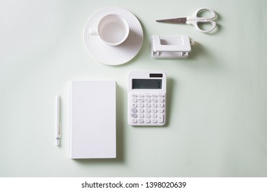 Office supplies composition on white background. Flat lay, top view. - Shutterstock ID 1398020639