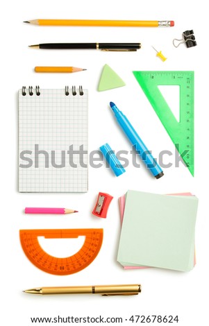 office  supplies isolated on white background