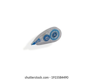 Office Supplies. Transparent Concealer With A Visible Blue Plastic Mechanism With Eraser And Correction Tape