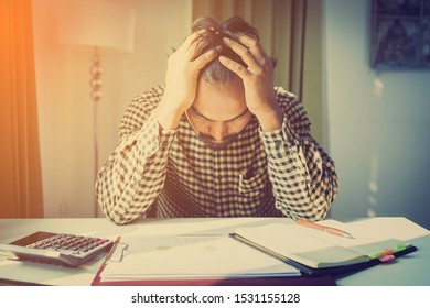 Office Syndrome Concept; Businessman Sitting At Office Desk,  Suffering From Backache After Working,man Touching Lower Back With Pained Expression