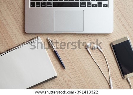 Desktop office mix on a wooden table