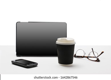 Office Table with Tablet and Coffee Cup