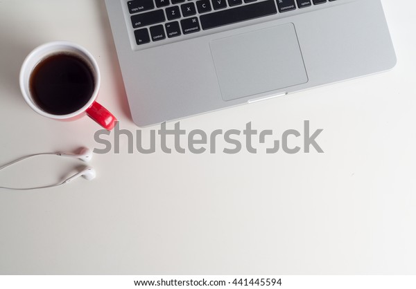 Office Table Top View Shot Laptop Stock Photo 441445594 