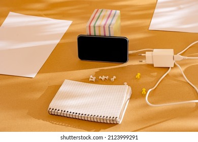 Office Table With Various Trinkets.