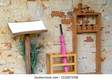 Office With White Board ,Daily Offer,Blank Menu Board Old Wine Barrel Idyllic Flowers Outdoors,Umbrellas Hanging On The Rack ,Old Paint On Wall,Office, Whiteboard - Visual Aid, No People, Empty