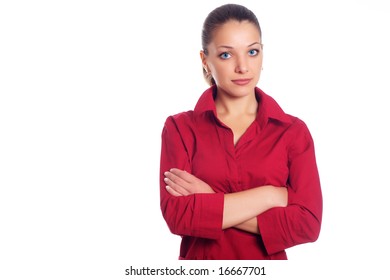 Office Woman On Red Shirt