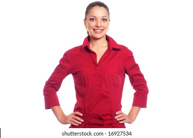 Office Woman On Red Shirt