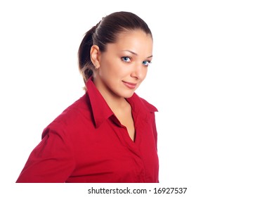 Office Woman On Red Shirt