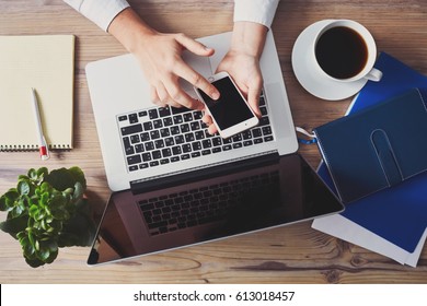 office work. man typing a message
