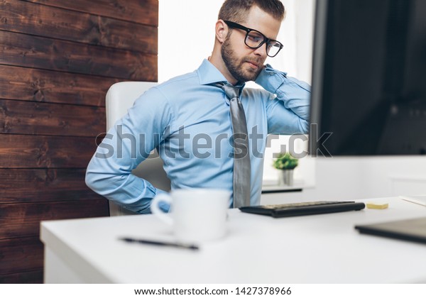 Office Worker Back Pain Sitting Desk Royalty Free Stock Image