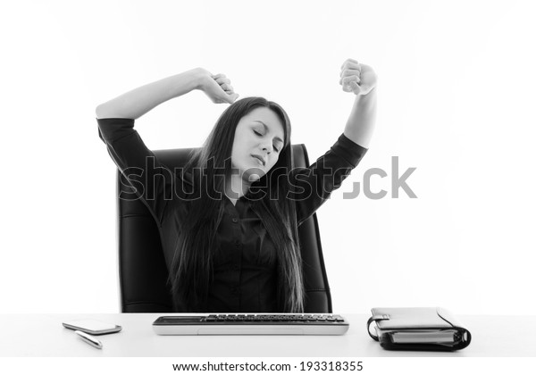 Office Worker Sitting Her Desk Sleepy Stock Photo Edit Now 193318355