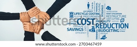 Office worker team stacking hand together symbolize successful group of business partnership and strong collective unity teamwork in community workplace in panoramic banner. Shrewd Amity