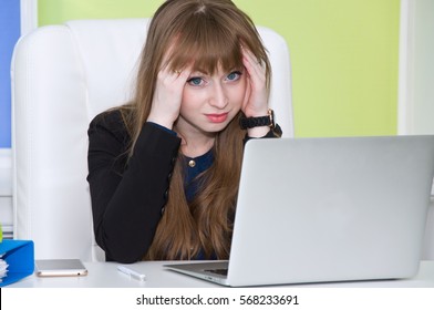 Office Worker Under Stress. Woman Tired And Confused