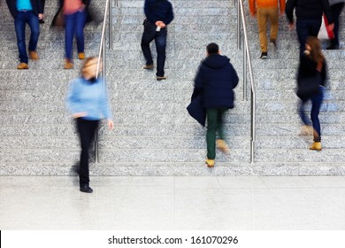 Office Worker Walking Up Stairs, Motion Blur