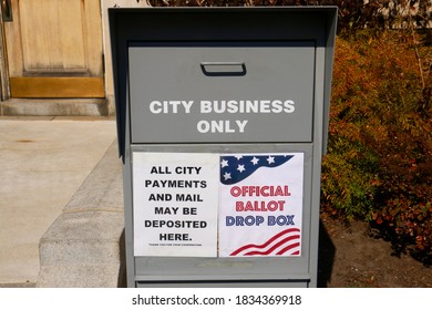 An Official Ballot Drop Box In Waltham, Massachusetts