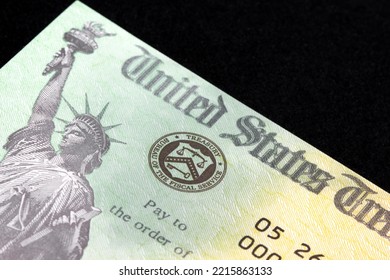 Official Check From The US Treasury. Date Stamp Of 05-26. This Colorful Check Was Used For Tax Returns And Economic Stimulus Payments To American Citizens And Residents.