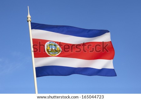The official flag of the Republic of Costa Rica is based on a design created in 1848. The state or national flag, also used as the military ensign, includes the coat of arms of Costa Rica.