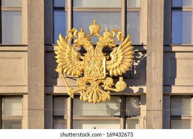 Official Symbol Of Russia On The Facade Of Building Of State Duma