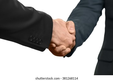 Officially Dressed Men Shake Hands. Let's Make A Deal. Welcoming A New Partner. Member Of A Team.