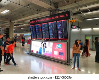 Officials Timetable And Digital Signage In Suwanaphum Airport Bangkok Thailand In November 6,2018