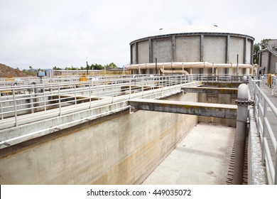 Offline, Empty Aeration Basin At A Wastewater Treatment Plant