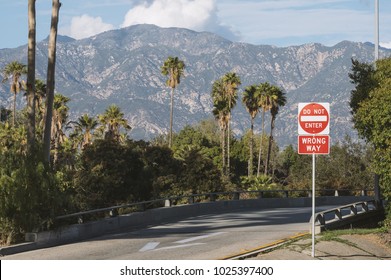 Off-ramp In The City Of Pasadena With The San Gabriel Mountains In The Background.