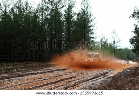 Offroad in the forest with UTV in the rain