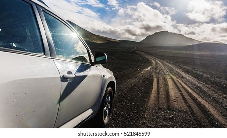 Off-road Jeep Car On Bad Gravel Road