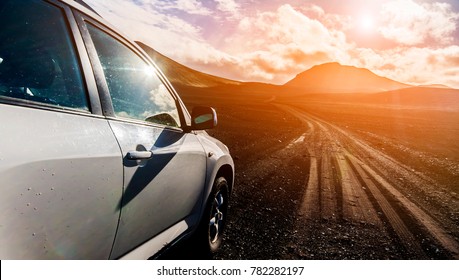 Off-road Jeep Car On Bad Gravel Road