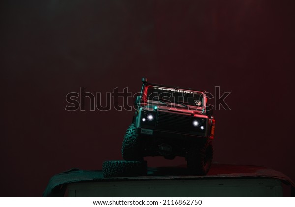 Offroad remote\
control car Land rover defender MN99s from Mn model. Bengkulu\
Indonesia. January 30,\
2022
