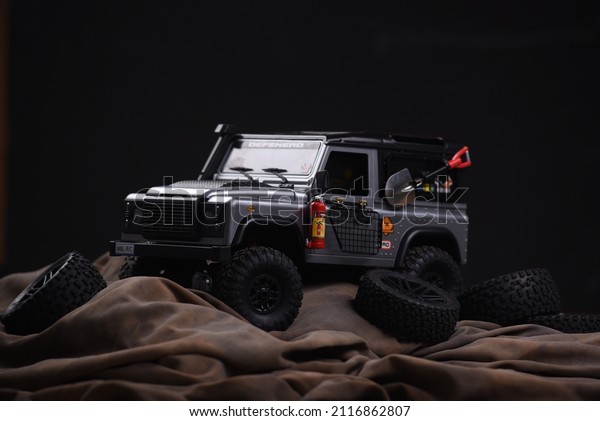 Offroad remote\
control car Land rover defender MN99s from Mn model. Bengkulu\
Indonesia. January 30,\
2022