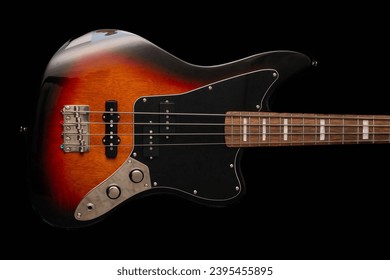 Offset Electric Bass Guitar on black - Powered by Shutterstock