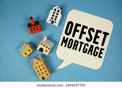 Offset Mortgage text with house models on blue background
