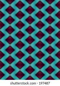 Offset repeating dark red on cyan pattern.