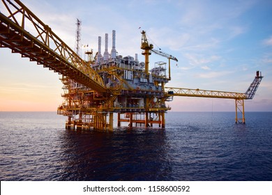 Offshore construction platform for production oil and gas. Oil and gas industry and hard work. 