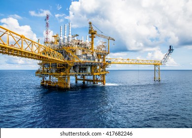 Offshore construction platform for production oil and gas, Oil and gas industry and hard work, Production platform and operation process by manual and auto function