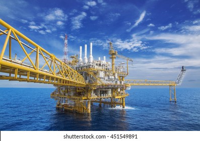 Offshore Industry oil and gas production petroleum pipeline,Offshore gas production flatform. - Shutterstock ID 451549891