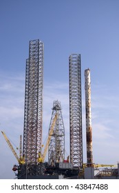 Offshore Jack Up Rig In Port For Service.