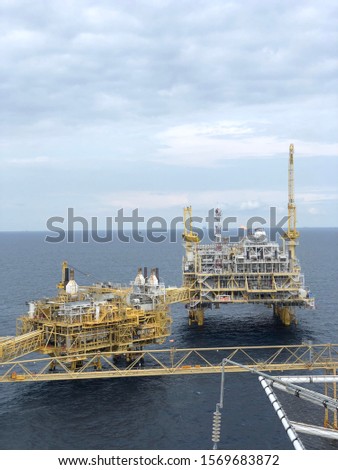 offshore living quarter or a production platform for oil and gas industry in the middle of the gulf of thailand, platong gas field.