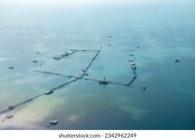 Offshore oil field in the Caspian Sea in Azerbaijan.