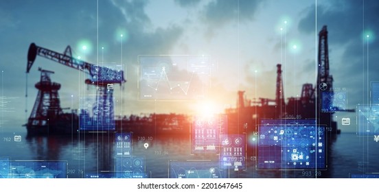 Offshore oil field and technology. Wide image for banners, advertisements. - Shutterstock ID 2201647645