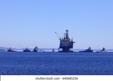 Offshore Oil And Gas Platform With Supply Ships.