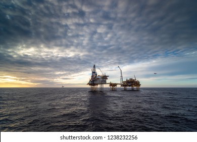 Offshore Oil Platform In The North Sea.