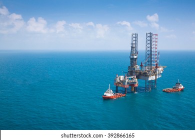 Offshore Oil Rig Drilling Platform With Copy Space.