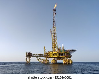 Offshore Platform With Well Head Unit In Oil And Gas Production Exploration.