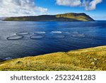 An offshore salmon farm in the Faroe Islands