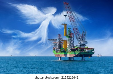 Offshore Wind Construction Vessel At Work